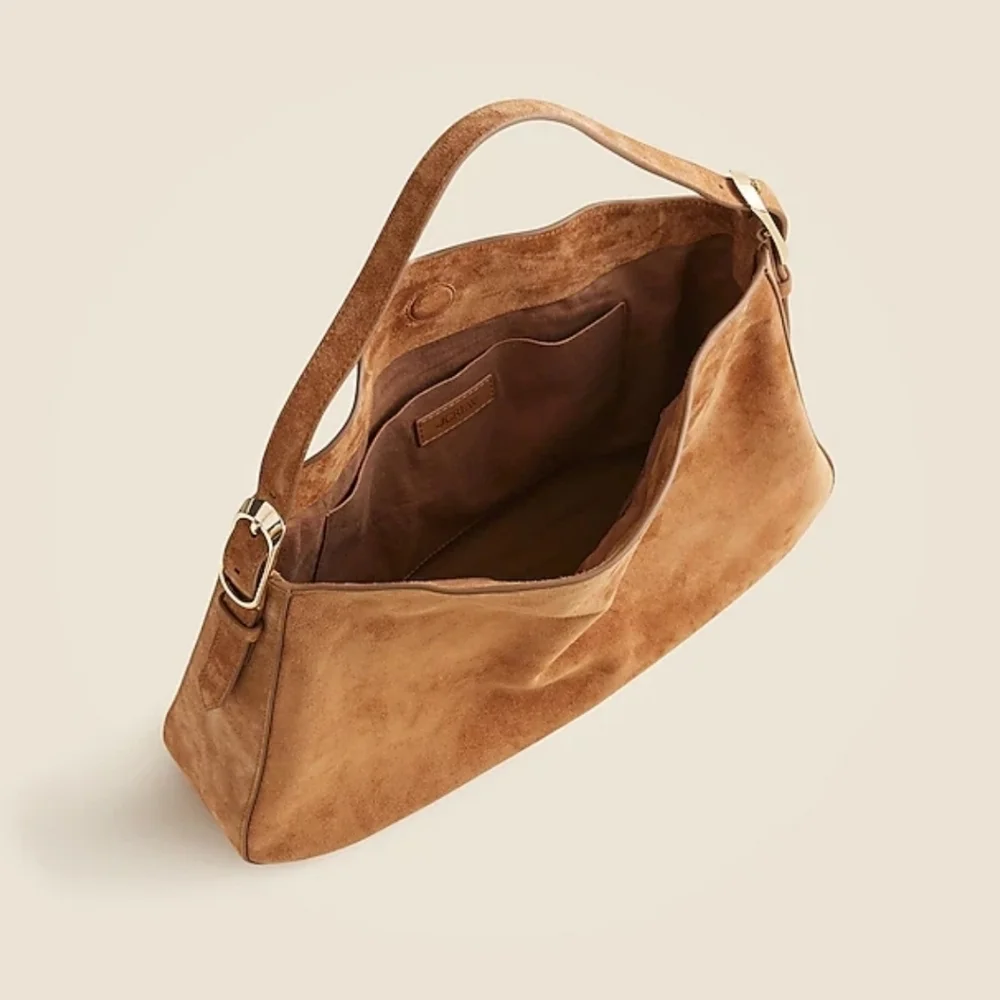 New! J. Crew Berkeley Shoulder Bag in Suede Blonde Espresso - Picture 2 of 16